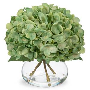 lot 44855 image: Hollyone Hydrangea Artificial Flowers with Glass Vase Dark Green Silk Faux Flowers Arrangements in Vase with Faux Water Fake Floral Bulk Bouquet for Home Decor Table Centerpiece Decorations - Retail $29
