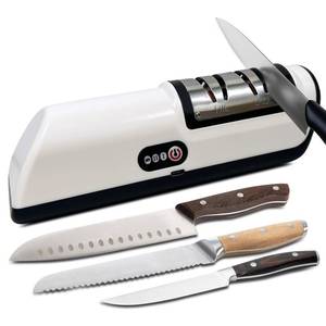 lot 44858 image: Electric Knife Sharpener, Professional 2 Stage Kitchen Knife Sharpener for Quick Sharpening & Polishing, Automatic Knife Sharpening for StraightSerratedKitchen Knives, Scissors(Black) - Retail $27