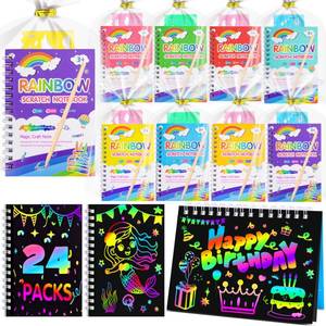 lot 44862 image: Elover Party Favors for Kids 4-8-12 24 Pack Scratch Rainbow Art Crafts Notebook, Coloring Book Goodie Bags Stuffers Kit, Bulk Birthday Gift Classroom Prizes Girl Boy Toddler - Retail $20