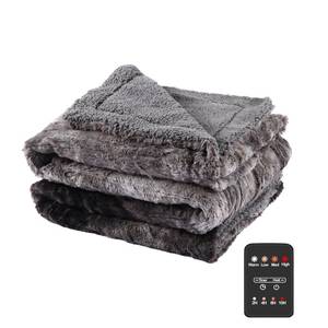 lot 44864 image: Eydna Electric Heated Blanket Throw Size 50x60 with 4 Heating Levels & 4 Hours Auto Off, Heating Throw Plush Faux Fur, Energy Efficient, Machine Washable, Gradient Gray - Retail $40