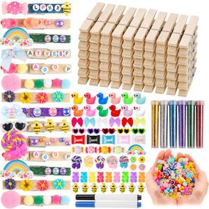 lot 44869 image: Set Cheer Pins Spirit Clips Clothes Wooden Pins for Backpacks Include 90 Mini Resin Animals 30 Mini Bows 500 Beads Cheer Clothespins Decorations Ribbon Team Classroom Cheer Gifts Bulk Natural - Retail $21