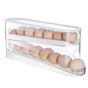 lot 44871 image: Sylphide Auto Rolling Fridge Egg Organizer, Space Saving Eggs Dispenser for Refrigerator Storager, Home Egg Holder, Includes Stainless Steel Egg Whisk - Retail $17