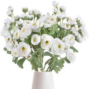 lot 44877 image: ICBOX Ranunculus Artificial Flowers 5PCS Faux Peonies White Silk Ranunculus Flowers with Stems 21.65 Real Look Fake Flowers Bulk for DIY Wedding Bridal Shower Table Centerpieces Home Decor(White) - Retail $24