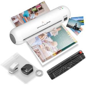 lot 44878 image: Laminator Machine 9-Inch Portable Thermal Laminater with Hot & Cold Modes, A4 Small Laminating Machine with ABS Jam-Release, 3-Min Warm-Up, 6-in-1 Photo Laminator Kit for Home and Class, White - Retail $18