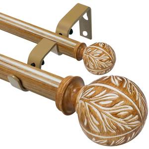 lot 44885 image: Wood Double Curtain Rods for Windows 66 to 120 inchesFarmhouse Decorative Metal Double Curtain Rod for Bedroom Living Room,Heavy-Duty Adjustable Rustic Drapery Rods with Imitation Wood Grain Finials - Retail $47