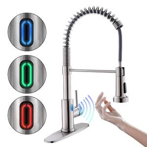 OWOFAN Touchless Kitchen Faucet with Pull Down Sprayer LED Light Single Handle Kitchen Sink Faucet Motion Sensor Smart Hands-Free, Stainless Steel Brushed Nickel 1080SN - Retail: $140