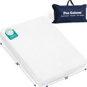 lot 44889 image: Pro Goleem Pack and Play Mattress (38x26), Waterproof Pack n Play Mattress Pad with Carry Bag, Firm Playard Mattress with Soft Cover, for Babies and Toddlers - Retail $33