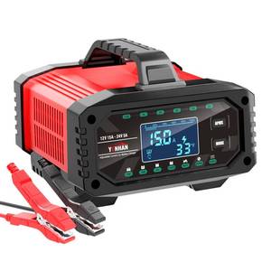 lot 44890 image: YONHAN Battery Charger 0-15A 12V24V Adjustable Current LiFePO4 Car Battery Charger, Battery Maintainer Automatic Trickle Charger, Battery Desulfator wTemp Compensation - Retail $44
