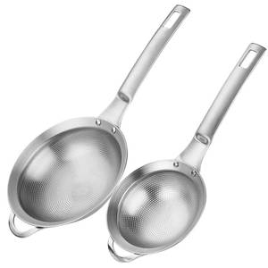 lot 44894 image: Collfa Punch Hole Sieve Fine Mesh Stainless Steel Small Colander Strainer With Handle Metal Micro Sifter Set of 2 for Kitchen Baking and Food Filter Rice,Tea,Pasta,Flour,Juice,Mini 3.55 and 4.33 Inch - Retail $18