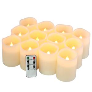 lot 44901 image: Flameless Candles Battery Operated Candles Set of 12(D3 X H4) Pillar Real Wax Led Candles with 10-Key Remote and Cycling 24 Hours Timer - Retail $28