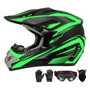 Motocross Helmet,Youth & Adult ATV Dirt Bike Motorcycle Helmet, Kids BMX 4-Wheeler Off-Road Mountain Bike,DOT Certified,W/Gloves Goggles Mask 4-Piece Set (Green, L) - Retail: $69