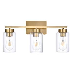 lot 44914 image: A1A9 3-Light Bathroom Vanity Light, Modern Brushed Gold Wall Lights with Clear Glass Shades, Bathroom Wall Sconce Lamp for Mirror Living Room Bedroom Hallway - Retail $40