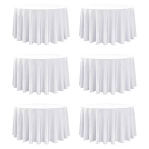 lot 44915 image: Dailyset 6-Pack White Round Tablecloths, 120 Inches, Stain-Resistant Polyester for 5-6 Ft Round Tables - Washable Table Covers for Weddings, Banquets, Birthday, Parties, Events - Retail $52