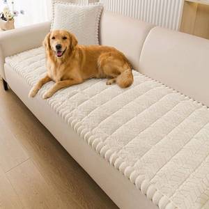 lot 44921 image: Smiry Non Slip Couch Covers for Dogs, Fuzzy Pet Couch Covers for 3 Cushion Sofa Pet Friendly, Soft Sofa Slipcovers Cushion Furniture Protector Washable (Beige, 27.6 x 70.9) - Retail $50