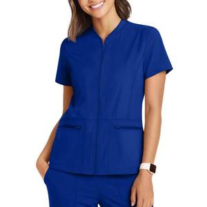 lot 44933 image: Oakgarden Womens Scrub Top Full Zip up Short Sleeve Nurse Shirts with 2 Zipper Pockets Jackets Lightweight Medical Uniform(Blue,XX-Large) - Retail $30