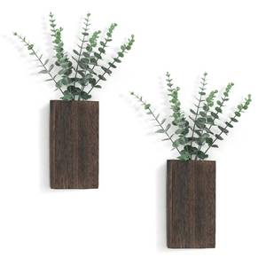 lot 44936 image: Dahey 2 Pack Wood Wall Planter Vase with Artificial Eucalyptus Farmhouse Wall Hanging Decor Pocket Planter for Indoor Fake Plants Greenery, Living Room Bedroom Kitchen Home Office Decoration - Retail $17