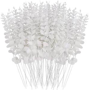 lot 44942 image: FEQO 72 Pcs White Eucalyptus Stems Artificial Leaves Faux Eucalyptus Stems Branches 15 inch for Wedding Bouquet Home Decor - Retail $17