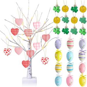 lot 44945 image: Jutom Easter Tree Decor 24 Lighted Birch Tree with 36 Pcs Heart Baubles Shamrock Egg Hanging Ornaments 24 LED Lights Birch for St Patrick Easter Centerpiece(Elegant Style) - Retail $24