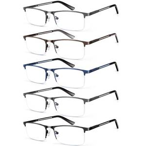 lot 44952 image: KONHAGO 2.00 Blue Light Blocking Reading Glasses for Men, Half Frame Metal Readers Spring Hinge Eyeglasses Anti EyestrainGlareUV - Retail $23