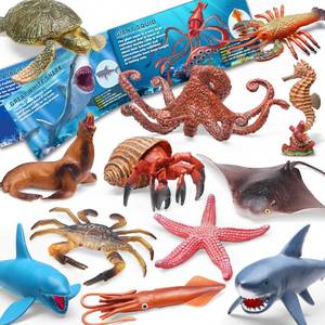 lot 44955 image: Ocean Animal Toys with Educational Booklet for Kids, Realistic Soft Plastic Creatures Model Figures for Toddler Boys Girls, Under the Sea Party Favor, Birthday Gifts Water Table Toy - Retail $16