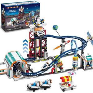 lot 44964 image: HOGOKIDS Space Roller Coaster Building Toy 926PCS Coaster Building Set Features Lift Platform, Satellites, Rocket Buildable Space Rollercoaster Adventure Park for Adults Kids Girl Boy Ages 6years old - Retail $32