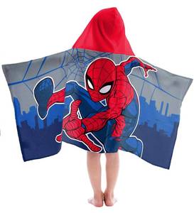 lot 44969 image: Jay Franco Hooded Bath and Beach Towel Soft & Cozy 22 x 51 Kids Cotton Pool Towel, Multicolored - Spiderman - Retail $26
