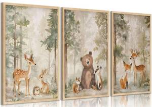 lot 58834 image: 3Pcs Woodland Animal Nursery Canvas wall art Wild Animals Forest Paintings Pictures Wall Decor Fox Bear Deer Watercolor Poster Printing Artwork for Boys Room Girls Room Home Decoration Unframed - Retail $14