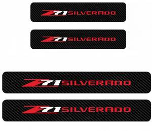 lot 58839 image: 4PCS Door sill Fiber Style Decal enhances The Rugged Look of The Door Entry Protection Trim for GMC Colorado Tahoe Suburban Silverado Sierra 1500 Compatible with Z71 Accessories (RED) - Retail $13