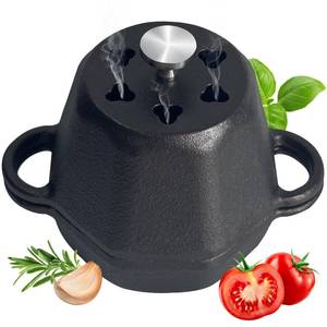 lot 58846 image: BOLVOUD Mini Dutch Oven Pot & Cast Iron Smoker Garlic Roaster, Pre-Seasoned Cast-Iron Garlic Roaster with Lid, Garlic Confit Pot, Garlic Baker Garlic Cooker for Oven Grill Stove, Small Smoker Box - Retail $16