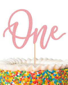 lot 58850 image: MYAMPED First Birthday Cake Topper - Glitter Pink One Sign, Suitable for Shower Favors, Gender Reveal, Party or Photo Booth Props - Retail $7