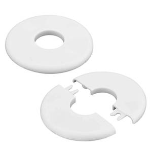 lot 58854 image: 2pcs Round Wall Split Flange, 29mm Buckle Design Plumbing Cover Plates Self-Adhesive Faucet Escutcheon Plate ABS Pipe Flange Cover for Faucet Bathroom Kitchen Toilet (White) - Retail $6