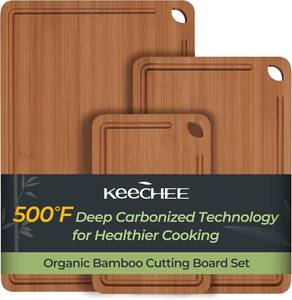 lot 101528 image: Keechee Bamboo Cutting Board, Durable Wood Cutting Boards for Kitchen with Deep Juice Grooves & Built-in Handles, Ideal Charcuterie & Chopping for Meat, Vegetables and Fruits Ideal Kitchen Gifts