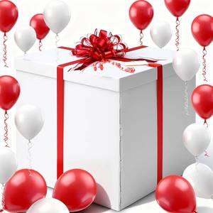 lot 101529 image: Kolldenn Extra Large Gift Box 28x28x28 Giant Gift Boxes with Lid, Ribbon, Greeting Card and 100 Balloons for Large Presents for Birthday Surprise, Gender Reveal, Christmas (White,28x28x28 Inch)