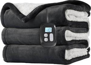 lot 101545 image: LaffyLo Electric Heated Blanket Full Size 72 x 84, Dual-Sided Flannel Sherpa, LCD Display 10 Heat Levels 1-12H Auto-Off, ETL Certified Machine Washable for Bed & Couch, Dark Grey