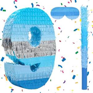 lot 201391 image: Number 9 Pinata Bundle with a Blindfold and Bat(16.2 x 11.4 x 4 Inches), Perfect for Boys and Girls Birthday Party Supplies, Blue Theme Birthday Decoration