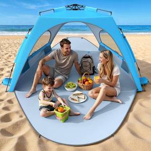 lot 201419 image: Raynesys Beach Tent Sun Shelter, 3-4 Person Pop Up Beach Canopy, Portable Sun Shade Tent with Carrying Bag for Sands & Outdoor, UPF 30 UV Protection, Breathable Mesh Window, Sky Blue