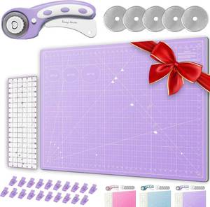 lot 201420 image: Rotary Cutter Set - Quilting Kit incl. 45mm Fabric Cutter, 5 Replacement Blades - Ideal for Crafting, Sewing, Patchworking, Crochet & Knitting (Lavender, A1 Set (36 x 24))
