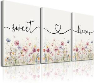 lot 301383 image: Bedroom Wall Art Decor - Set of 3 Framed Farmhouse Sweet Dreams Sign 12 x16  Above Bed Wall Decor for Bedroom Decor Wall Art Wood Signs 12x16in