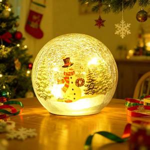 lot 301384 image: Christmas Decorations Indoor, Snowman Trees Decor Crackle Glass Ball with LED Lights for Home Decor,Home Table Mantel Decor for Christmas Festival, Battery Powered, 3.910cm