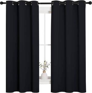 lot 301386 image: NICETOWN Pitch Black Solid Thermal Insulated Grommet Blackout CurtainsDrapes for Bedroom Window (2 Panels, 42 inches Wide by 63 inches Long, Black)