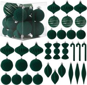 lot 301389 image: Soulchen 32 Pcs Velvet Christmas Tree Ornaments Ball Set Shatterproof Flocked Christmas Decorations Ball Bulk for Tree Decorative Hanging Garland Ornaments Xmas Holiday Party Decor(Green)