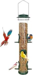 lot 301391 image: MIXXIDEA 1PK Metal Bird Feeders with 6 Feeding Ports,Tube Bird Feeder with Steel Hanger,Hard Plastic Wild Bird Feeder for Outdoors Hanging, Attracting Birds in Your Lawn, Garden, Balcony Green
