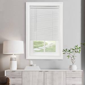 lot 301392 image: Cordless Light Filtering Mini Blind - 25 Inch Width, 64 Inch Length, 1 Slat Size - Pearl White - Cordless GII Morningstar Horizontal Windows Blinds for Interior by Achim Home Decor