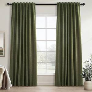 lot 301431 image: Topfinel Olive Green Linen Blackout Curtains 84 Inch Long for Living Room,Pinch Pleated Drape with Hooks Back Tab Boho Decor, Olive Forest Loden Full Black Out Curtains for Bedroom
