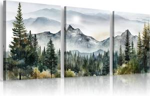 lot 401307 image: MHARTK66 Large Size Wall Art for Living Room Modern Wall Decor for Bedroom Office Decor Abstract Mountain Forest Landscapes Ink Painting 3 Piece Framed Canvas Art Prints Ready to Hang Wall Pictures