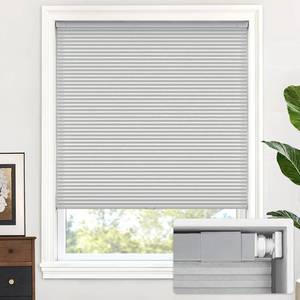 lot 401310 image: LazBlinds Cordless Cellular Shades, No Tools No Drill Light Filtering Honeycomb Shades Pleated Blinds for Windows, 35 W x 64 H, Light Grey