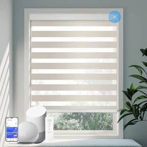 lot 401317 image: Retails for $198 Motorized Zebra Blinds for Windows Cordless Electric Curtains with Remote Control Blackout Shades Custom Smart Blinds Compatible with Alexa Google Home(Light Filtering Beige,W36 X 72in)