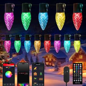 lot 401318 image: Brightown Smart C9 Christmas Lights Outdoor, 100 LED Christmas Color Changing Fairy Lights App Control, Music Sync, RGB, Shatterproof Connectable C9 String Lights for Tree House Indoor Xmas Decor