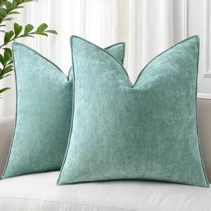 lot 401320 image: decorUhome Summer Couch Throw Pillow Covers 18x18 Set of 2, Decorative Soft Velvet Modern Cozy Chenille Pillow Cases with Elegant Design for Sofa Bed Living Room Home Decor, Aqua Haze
