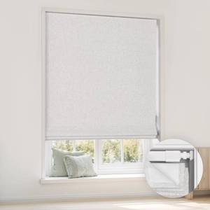 lot 401346 image: LazBlinds No Tools No Drill Cordless Roman Shades for Windows, Blackout Thermal Insulated UV Blocking Window Blinds, Room Darkening Fabric Blinds for Indoor Windows, 27 W x 64 H, Off White